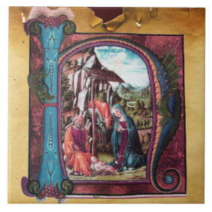 CARREAU PARCHEMIN DE NOËL DE MONOGRAMME DE NATIVITÉ