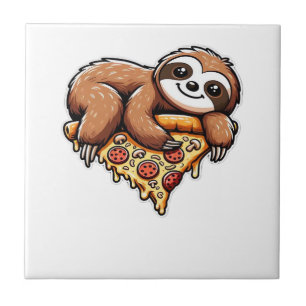 Carreau Paresseux drôle mangeant de la Pizza, Kawaii Anima