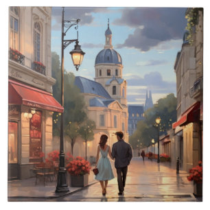 Carreau Paris Amour : Couple Romantique Promenade du Soir