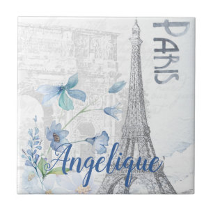 Carreau Paris Scène et Fleurs Bleues Personnalisées