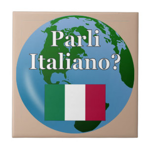 Carreau Parlez-vous italien ? en italien. Drapeau et globe