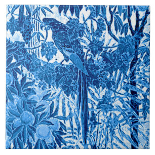 Carreau Parrot dans un cadre de jungle, Indigo bleu et bla