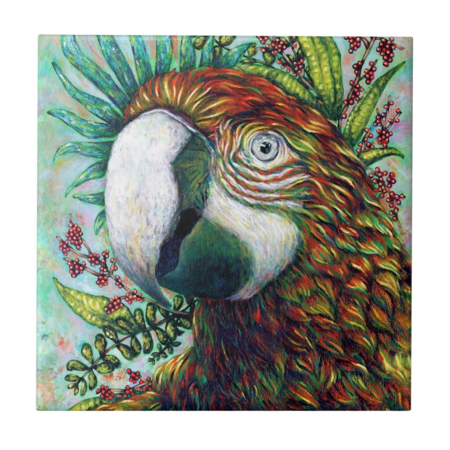 Carreau Parrot Oiseau Tropical Floral Green Art Carrelage  (Devant)