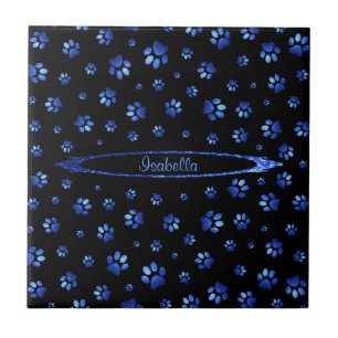 Carreau Parties scintillant bleue chien patte motif Monogr