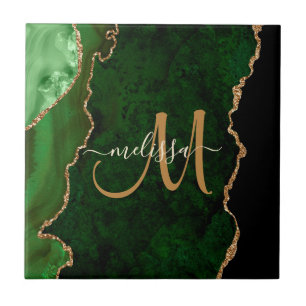 Carreau Parties scintillant d'or vert chic Agate Monogramm
