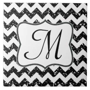 Carreau Parties scintillant noire moderne Chevron Monogram