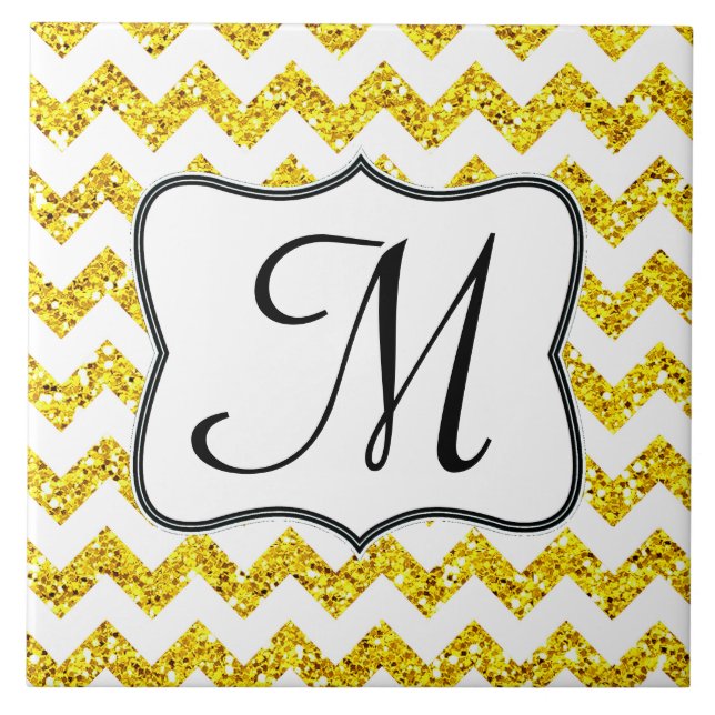 Carreau Parties scintillant Yello moderne Chevron Monogram (Devant)