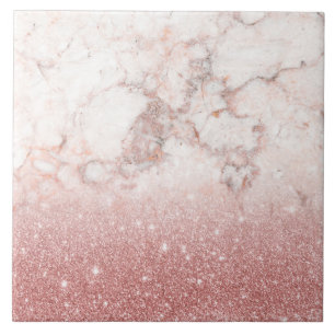 Carreau Parties scintillantes roses Ombre de marbre blanc