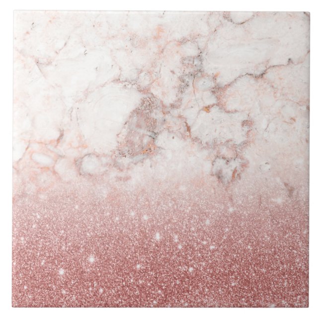 Carreau Parties scintillantes roses Ombre de marbre blanc (Devant)