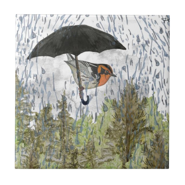 Carreau Paruline noire Oiseau Rainy Carrelage en céramique (Devant)