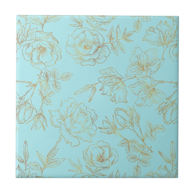 Carreau Pastel Blue avec Gold Rose Plan (Devant)