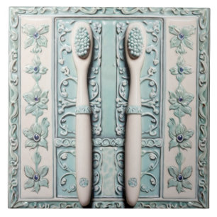 Carreau Pastel Blue White Toothbrush Amusant Salle de bain