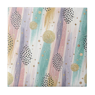 Carreau Pastel Brushstroke & Gold Géométrique Abstrait