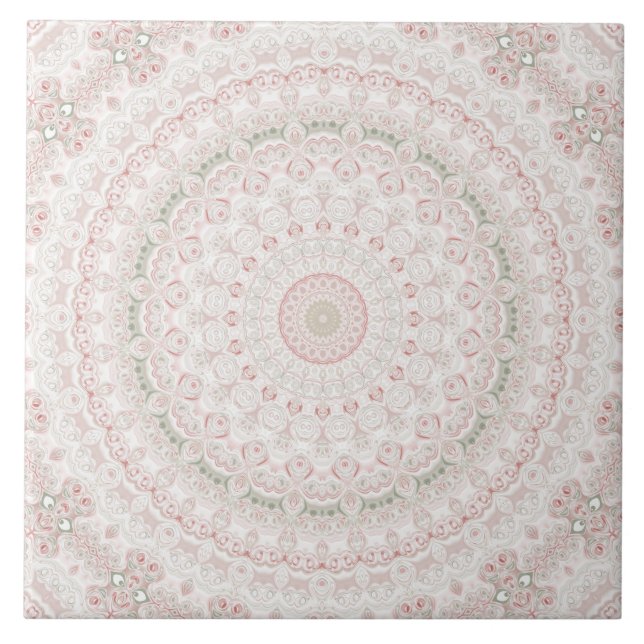 Carreau Pastel Pink et Green Mandala Motif Design (Devant)