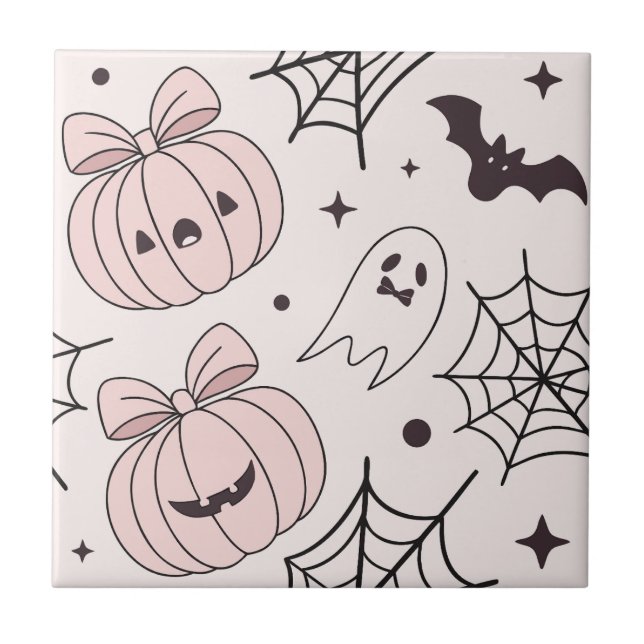 Carreau Pastel Pink Halloween Motif sans couture (5) (Devant)