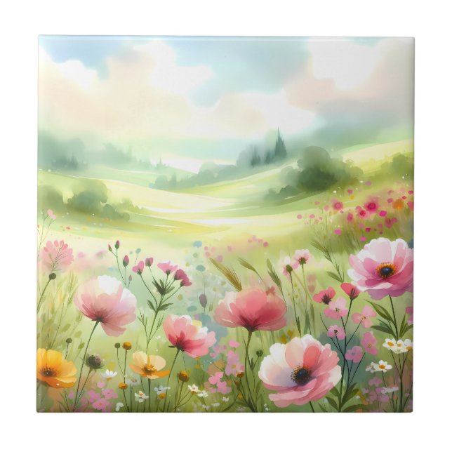 Carreau Pastel Wildflower Meadow Landscape (Devant)