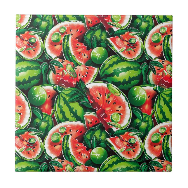 Carreau pastèques, chaux, feuilles de pastèque, petite cha (Devant)