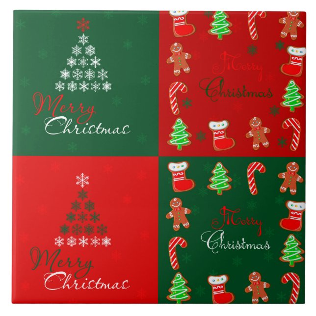 Carreau Patchwork de Joyeux Noël en le vert et le rouge (Devant)