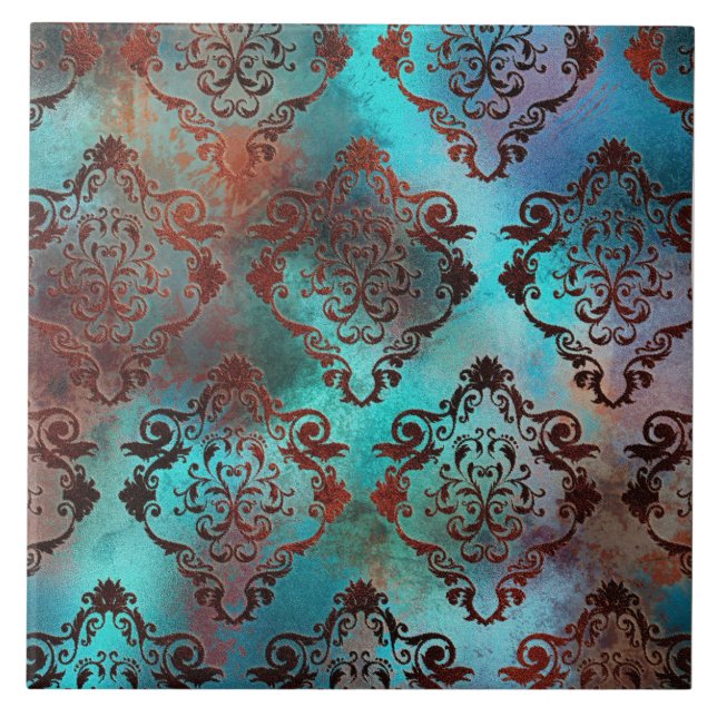Carreau Patina de cuivre dépoli Damas (Devant)