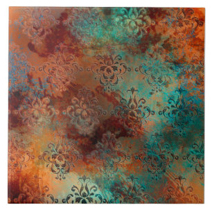 Carreau Patina de cuivre dépoli Damas