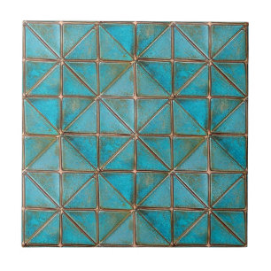 Carreau Patina en faux-cuivre turquoise texture X-motif âg