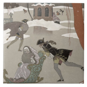 Carreau Patinage de glace sur le lac congelé, illustratio