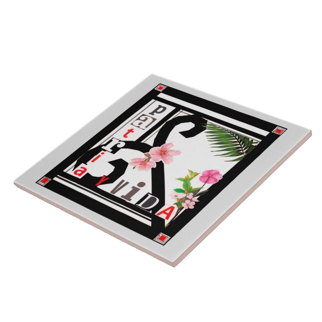 Carreau Patria y Vida Black Frame Fleurs roses (Côté)