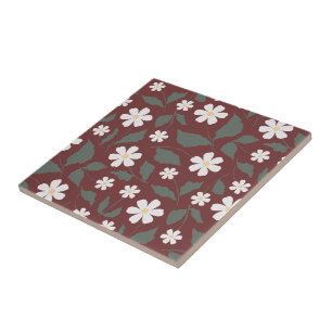 Carreau Patrimoine Moderne Daisy Floral Rouge Foncé & Vert