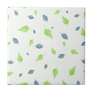 Carreau Pattern Blue & Green Leaves