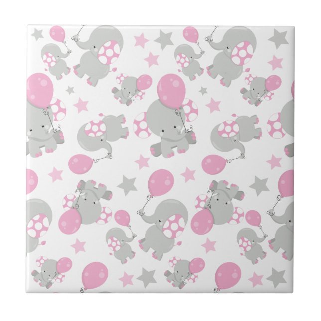 Carreau Pattern of Elephants, Cute Elephants - Pink Gray (Devant)