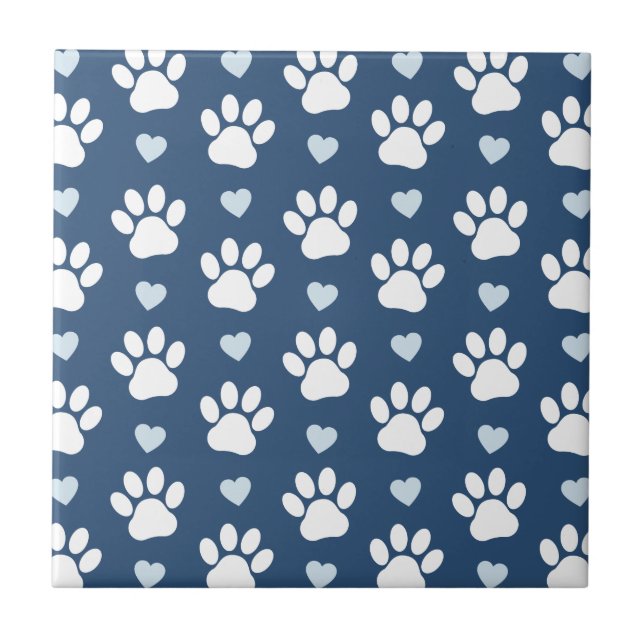 Carreau Pattern of paws, Dog paws, White paws, Blue Hearts (Devant)
