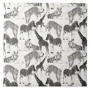 Carreau Patters de Stylish Black et White Jungle Animals