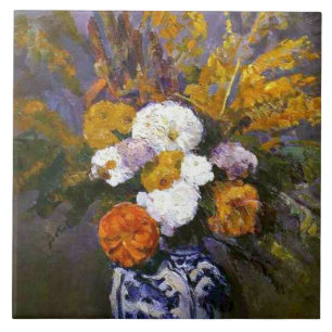 Carreau Paul Cezanne Vintage Dahlias dans le Delft Vase