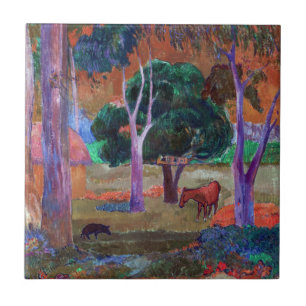 Carreau Paul Gauguin - Paysage avec un cochon et un cheval