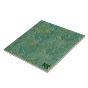 Carreau Paume vert et or feuille motif