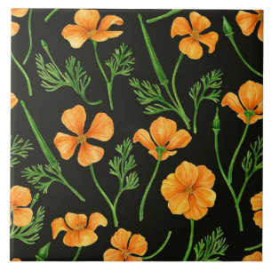 Carreau Pavot de Californie, fleurs d'été, orange wil