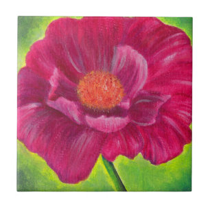 Carreau Pavot rose Fleur Closeup Peinture acrylique