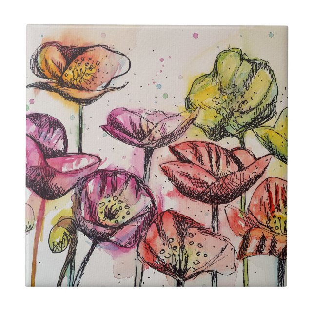 Carreau Pavot rose rose violet Fleurs de pavot Pavois Flor (Devant)