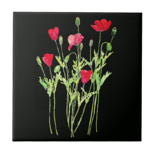 Carreau Pavot rouge prairie estivale, fleurs sauvages