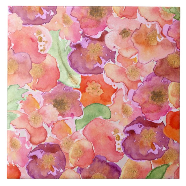 Carreau Pavots d'aquarelle (Devant)