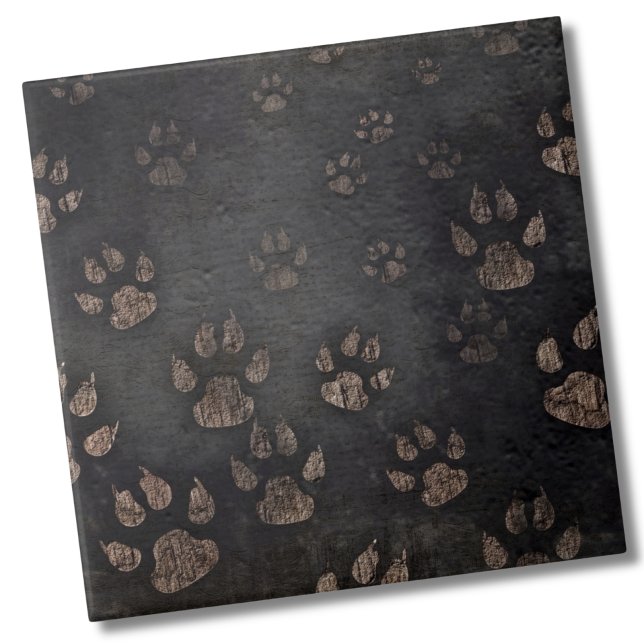 Carreau Paw (Dog Animal Black Gray Pattern Paw Prints ceramic tile )