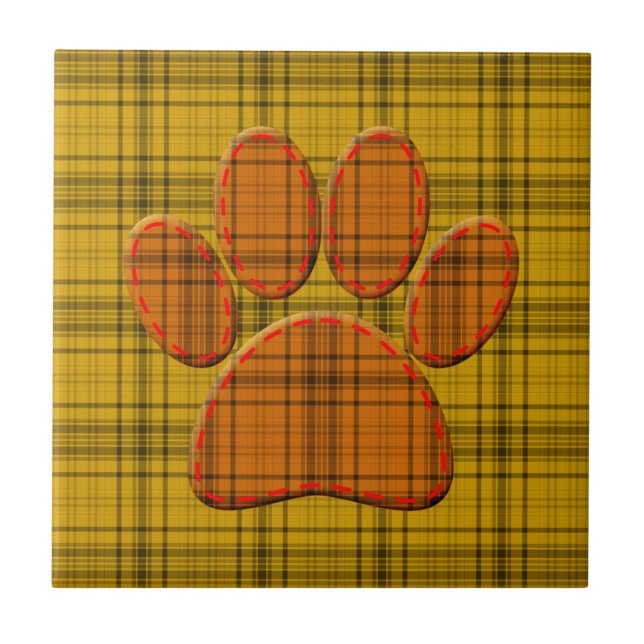 Carreau Paw Chien Jaune Orange Et Noir Plaid (Devant)