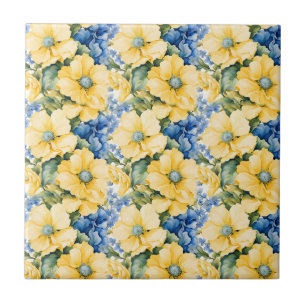 Carreau Pays Français Fleurs jaunes et bleues