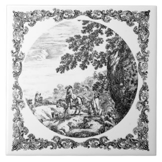 Carreau Paysage Campagnard Delft Noir & Blanc Vintage