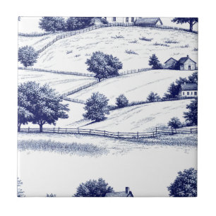 Carreau Paysage français pastoral toile bleu intemporel