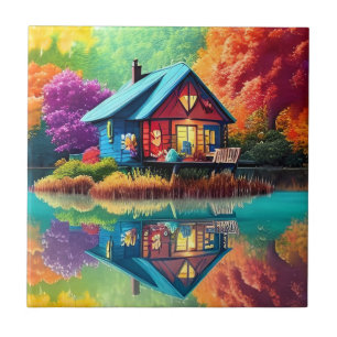 Carreau Paysage naturel avec chalet et lac-38566