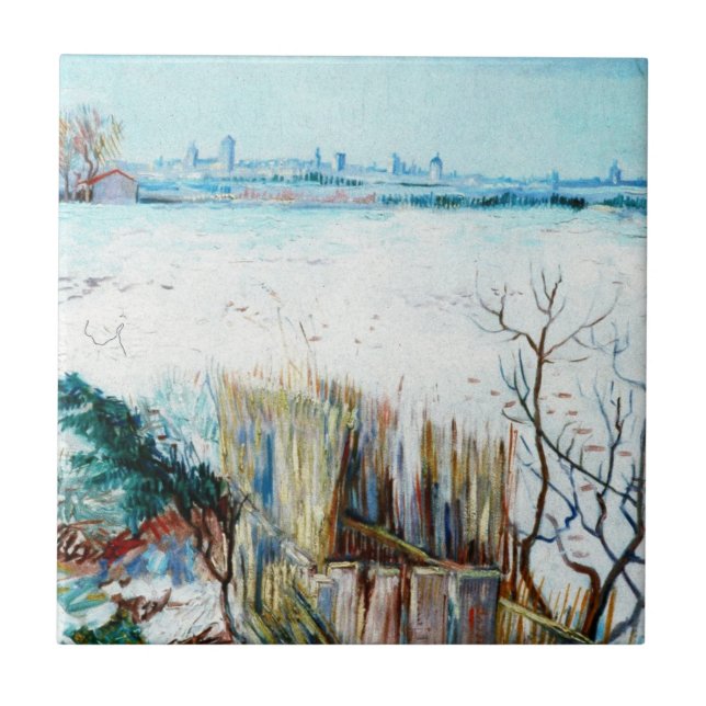 Carreau Paysage neigeux avec Arles par Vincent van Gogh (Devant)