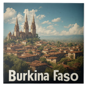 Carreau Paysage panoramique et village du Burkina Faso