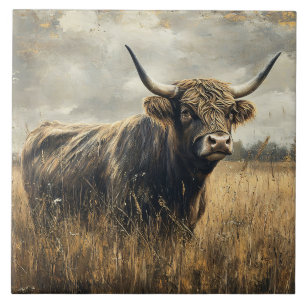 Carreau Paysage rustique de vache des Highlands