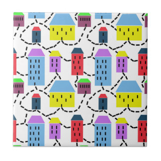 Carreau Paysage urbain dynamique, maisons colorées